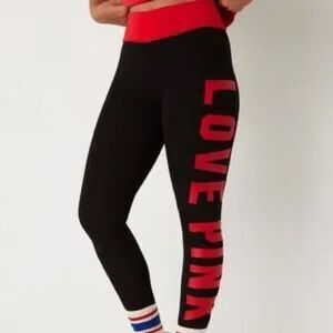 Victoria’s Secret PINK Foldover Leggings | Black Red Love Pink Logo | XS